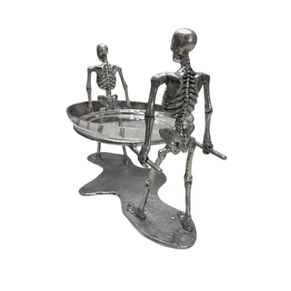 Pottery Barn Skeleton Serving Bowl glass halloween pallbearer stand